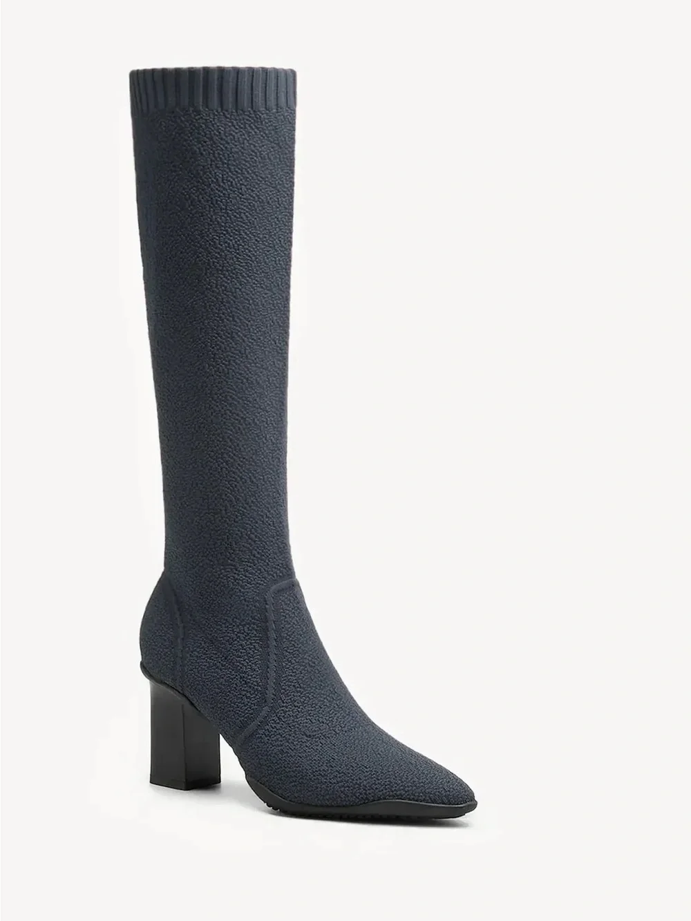 Cozy Island Textured Knee high Knit Boots in Navy